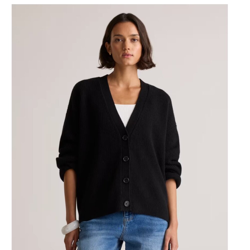 Quince Mongolian Cashmere Fisherman Boxy Cropped Cardigan Sweater